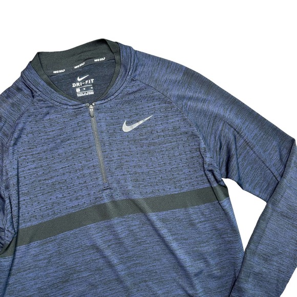 NIKE GOLF Mens Medium Navy Blue Black Long Sleeve Seamless Half Zip Pullover - Picture 3 of 7
